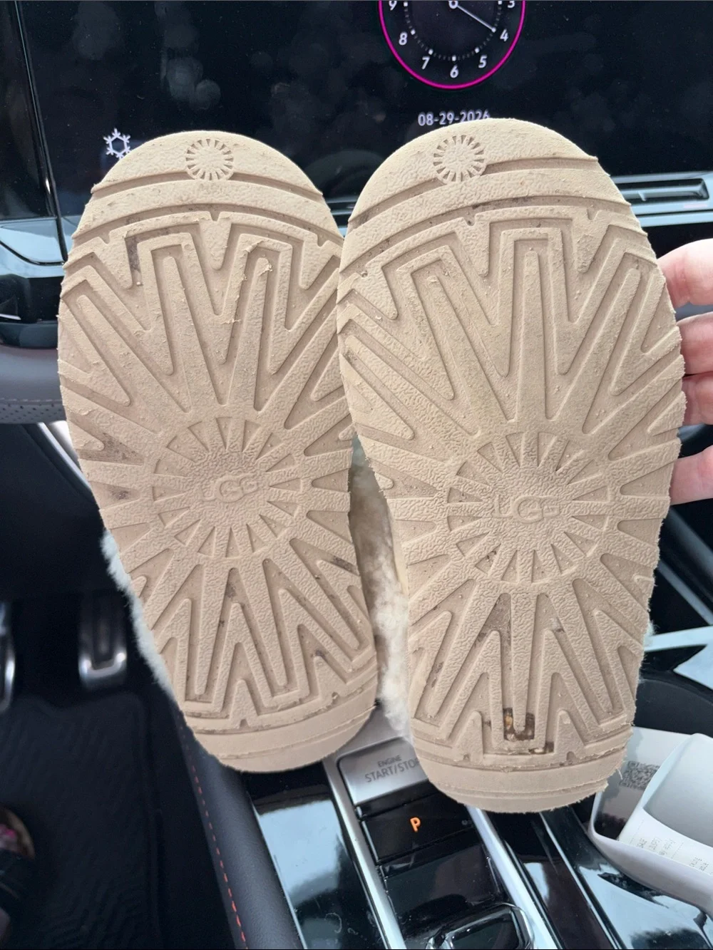 UGG Kids TazzelleSuede Shearling Clog in Taupe with Cream Trim